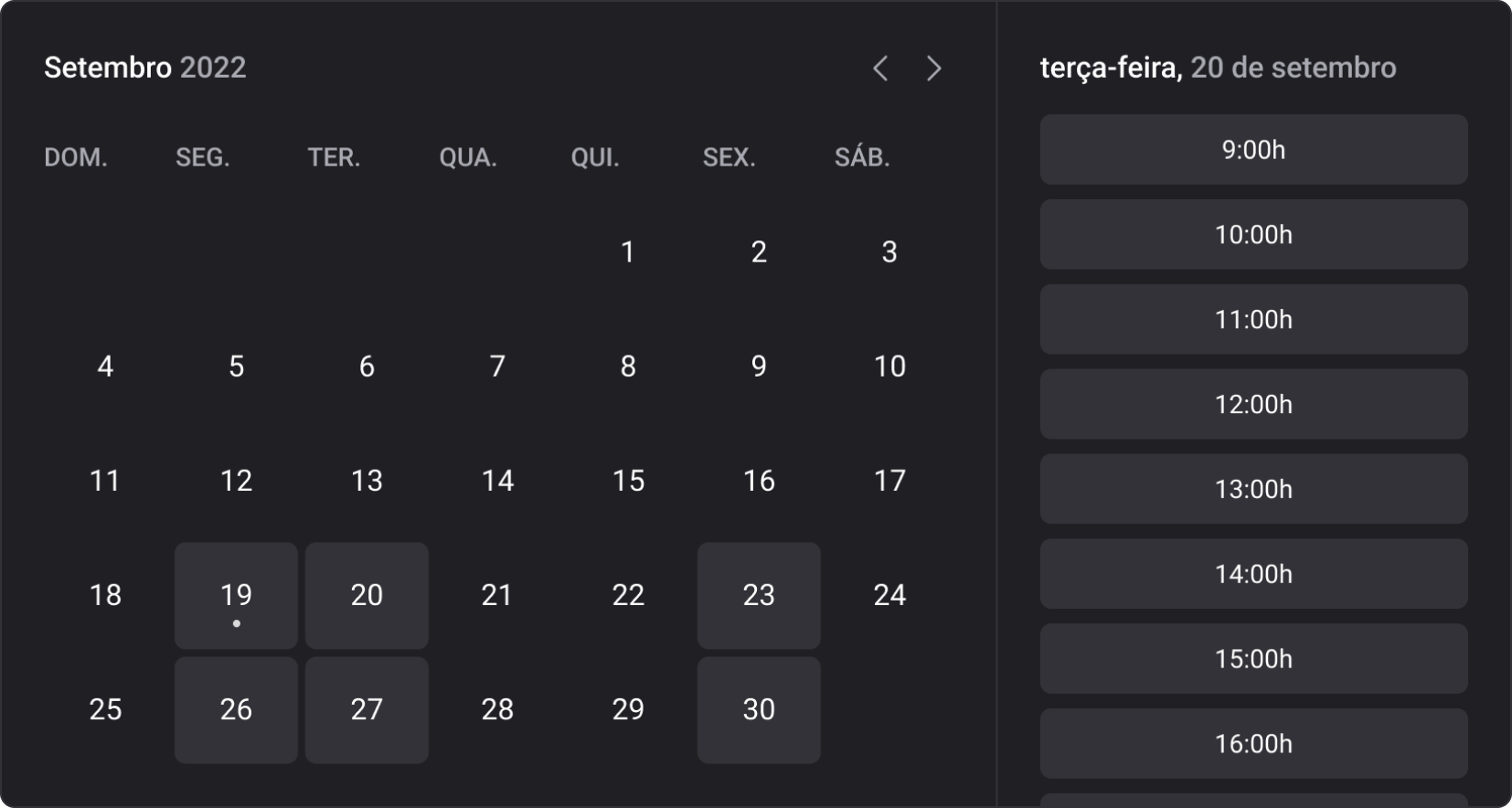 Calendário simbolizando a aplicação em funcionamento